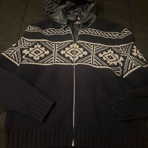 Ralph Lauren Men's Black and White Full Zip-Up Sweater